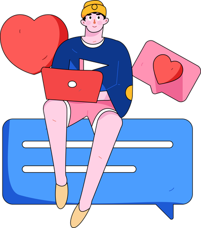Hombre trabajando en una computadora portátil para revisión  Ilustración
