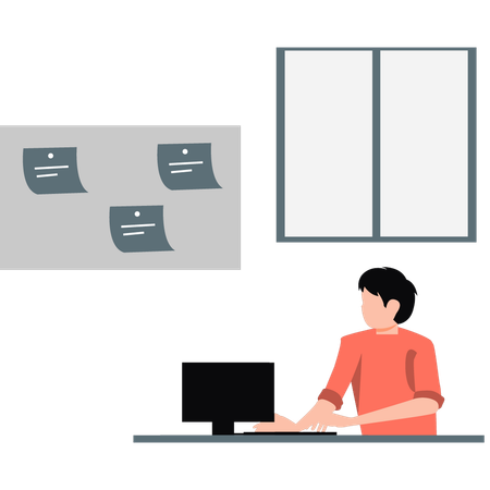 Hombre trabajando en una computadora portátil para trabajar desde casa  Illustration