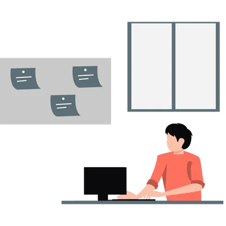 Hombre trabajando en una computadora portátil para trabajar desde casa  Illustration