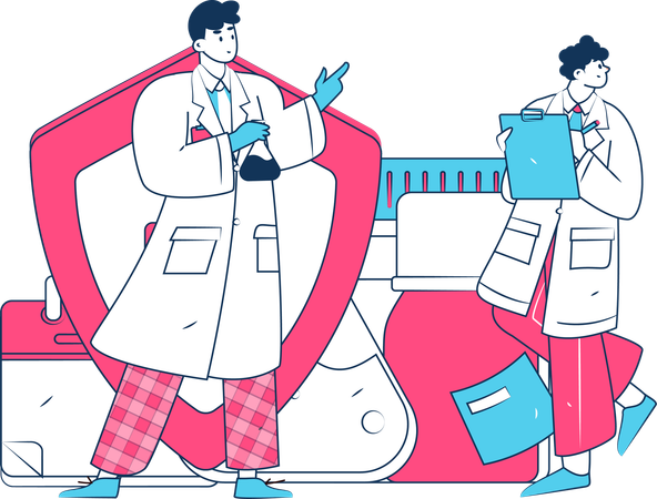 Hombre trabajando en investigación química  Ilustración