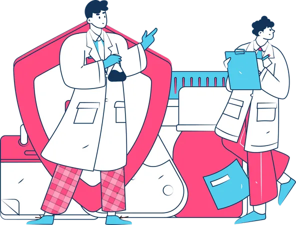 Hombre trabajando en investigación química  Ilustración