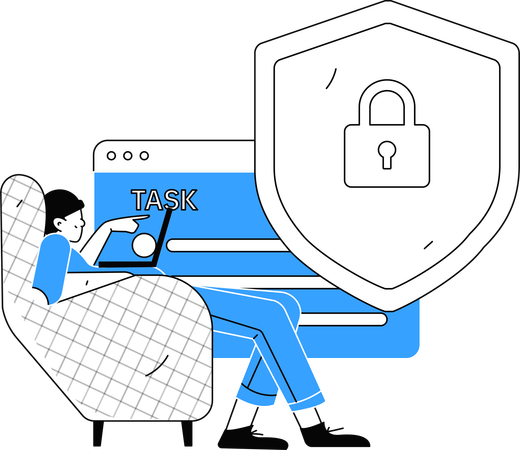 Hombre trabajando en tareas de seguridad cibernética  Ilustración