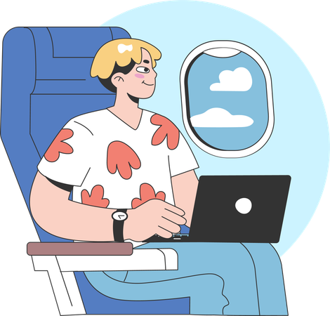 Hombre trabajando en vuelo  Ilustración