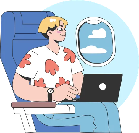 Hombre trabajando en vuelo  Ilustración