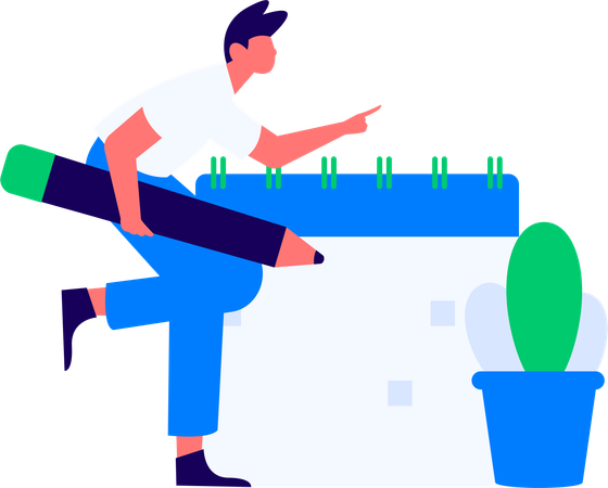 Hombre trabajando en la organización del horario  Ilustración