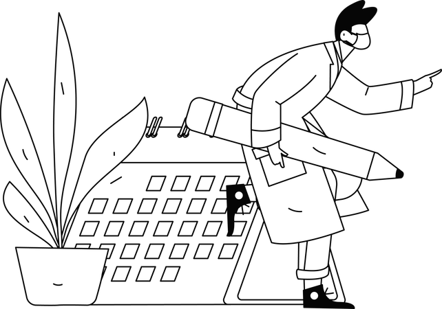 Hombre trabajando en la organización del horario  Ilustración