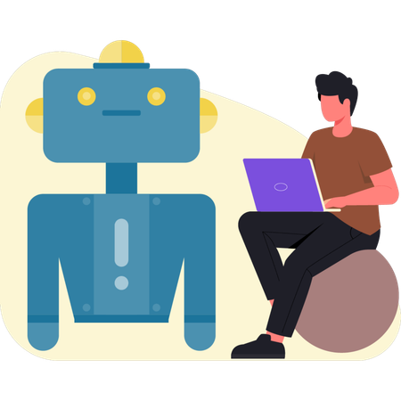 Hombre trabajando con tecnología artificial  Ilustración