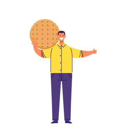 El hombre trae su comida favorita.  Illustration