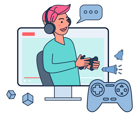 Hombre transmitiendo juegos en vivo  Ilustración