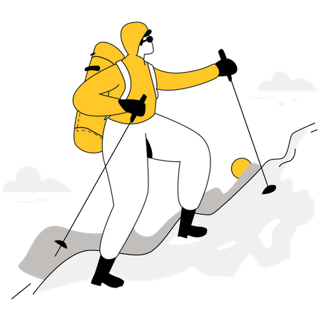 Trekker masculino escalando montaña  Ilustración