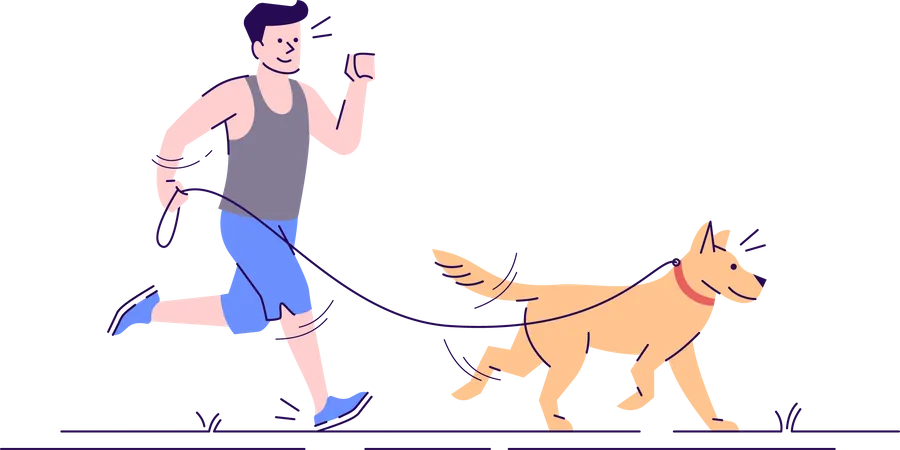 Hombre corriendo con perro  Ilustración