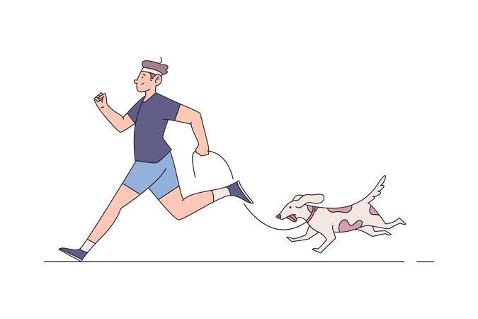 Hombre corriendo con perro  Ilustración