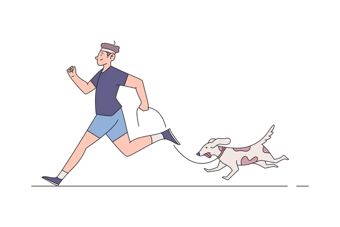 Hombre corriendo con perro  Ilustración