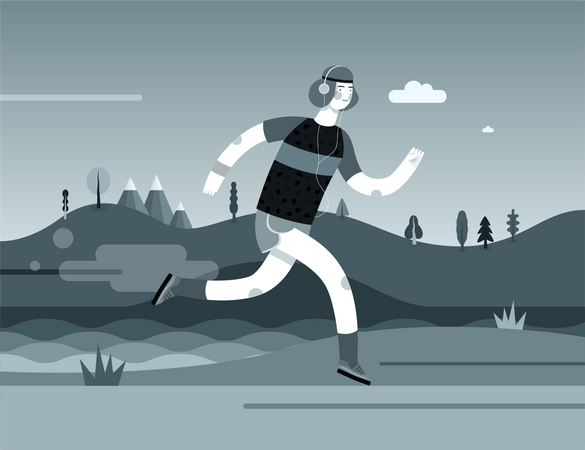 Hombre jogging usando auriculares  Ilustración