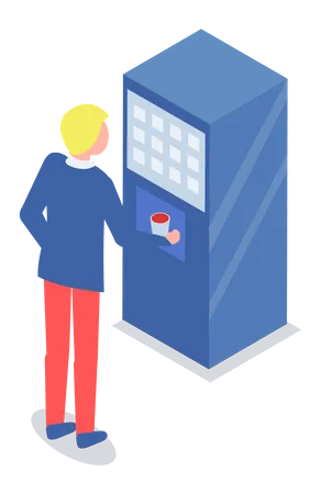 El hombre utiliza la máquina expendedora de café  Ilustración