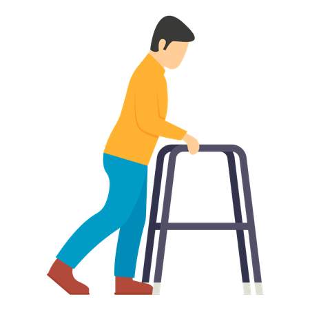 Hombre usando un andador como apoyo  Ilustración
