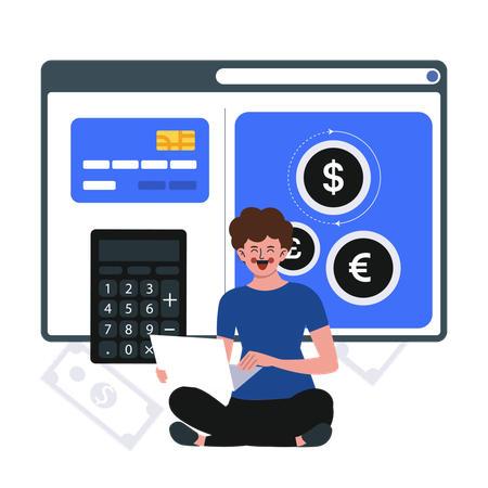 Hombre usando una aplicación bancaria  Illustration