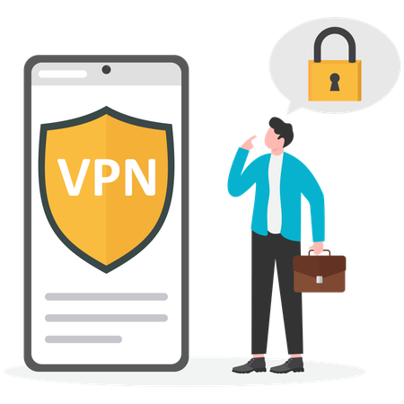 Hombre usando una aplicación VPN  Ilustración
