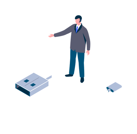 Hombre usando cable USB  Ilustración