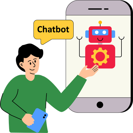 Hombre usando Chatbots  Ilustración