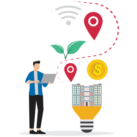 Hombre usando Smart City  Ilustración