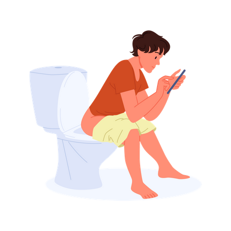 Hombre usando el teléfono en el baño  Ilustración