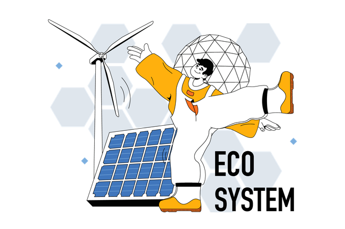 Hombre usando energía ecológica  Ilustración