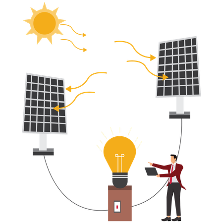 Hombre usando energía solar  Ilustración