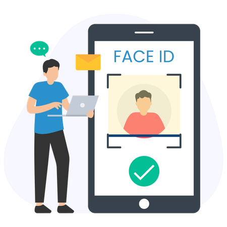 Hombre usando Face Id para desbloquear el móvil  Illustration