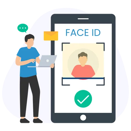 Hombre usando Face Id para desbloquear el móvil  Illustration