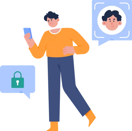 Hombre usando seguridad Face ID  Ilustración