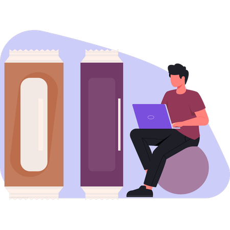 Hombre usando una computadora portátil  Ilustración