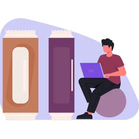 Hombre usando una computadora portátil  Ilustración
