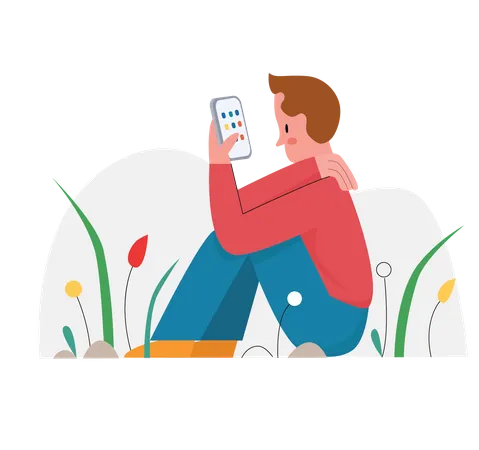 Hombre usando movil  Ilustración