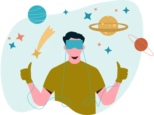 Hombre usando realidad virtual  Ilustración