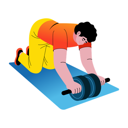 Hombre usando un rodillo abdominal  Ilustración