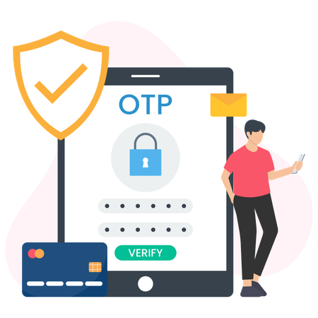 Hombre usando seguridad OTP  Ilustración