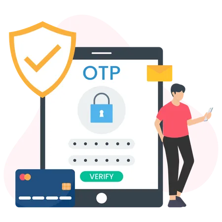 Hombre usando seguridad OTP  Ilustración