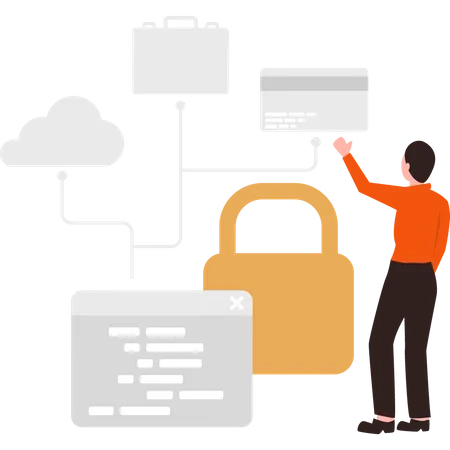 Hombre usando seguridad para datos  Ilustración
