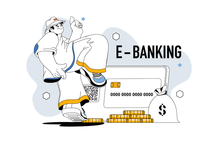 Hombre utilizando servicio de banca electrónica  Ilustración