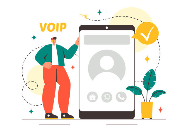 Hombre usando servicios de VoIP  Ilustración