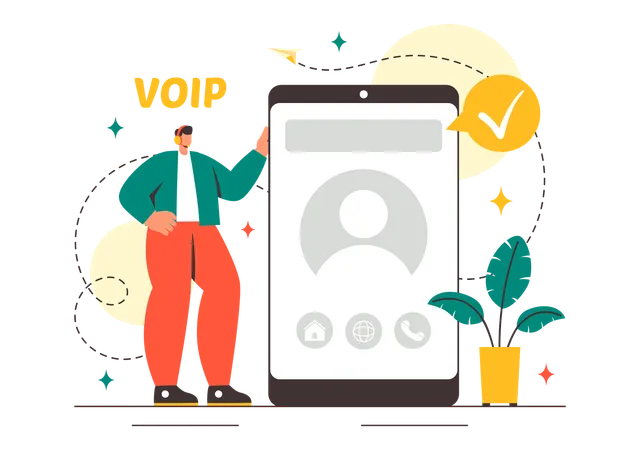 Hombre usando servicios de VoIP  Ilustración