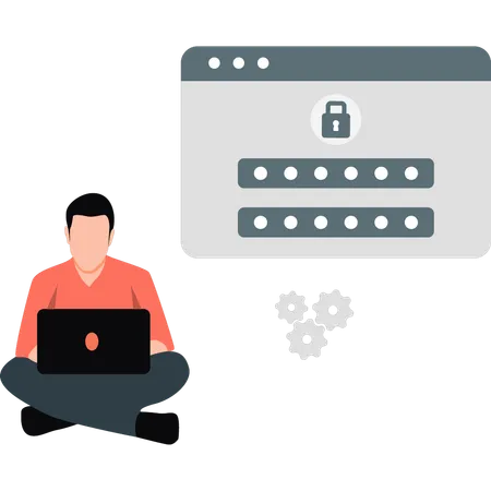 Hombre usando una computadora portátil para configurar la contraseña de la cuenta  Ilustración