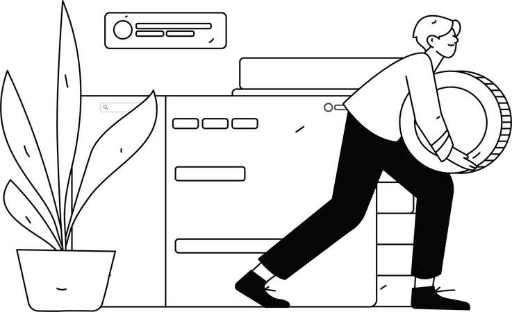 Hombre usando una cuenta de ahorros bancaria  Ilustración
