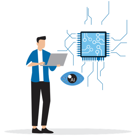 Hombre usando IA de visión artificial  Ilustración