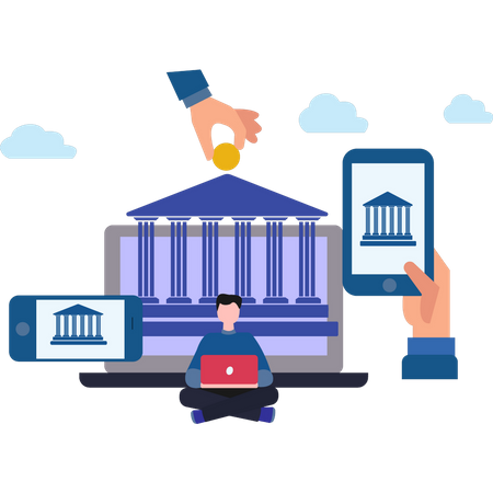 El hombre utiliza la banca digital  Ilustración