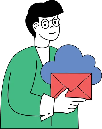 El hombre usa correo en la nube  Ilustración