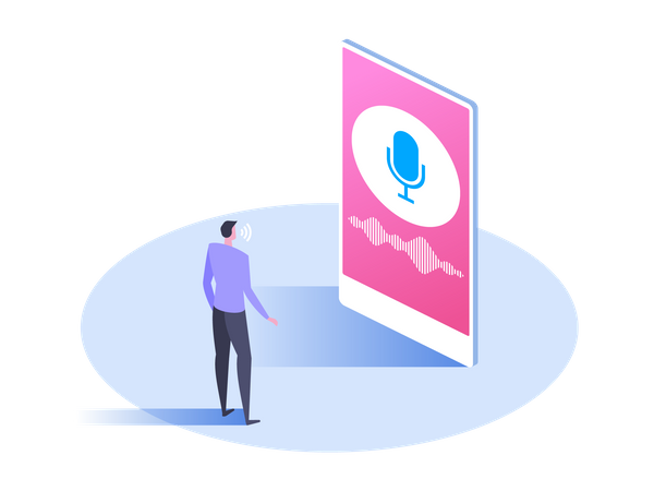 El hombre utiliza el reconocimiento de voz.  Ilustración