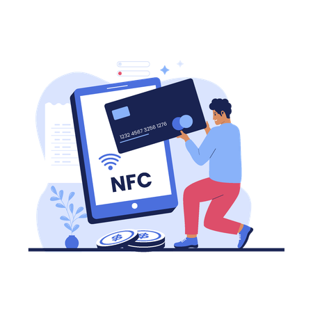 El hombre utiliza la tecnología NFC  Ilustración