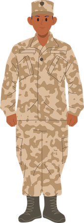 Valiente sargento hombre serio vistiendo camuflaje militar  Ilustración